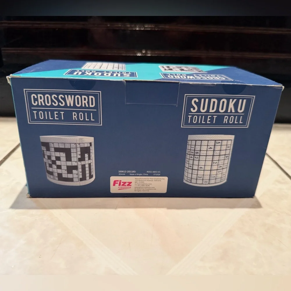 Crossword and Sudoku Toilet Roll Set - Blue and White